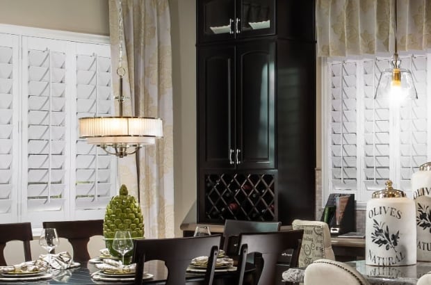 Plantation shutters in a dining room